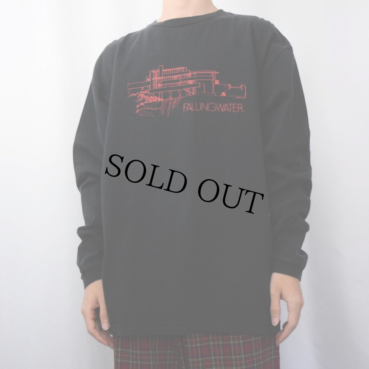 画像3: 90's~ Frank Lloyd Wright "FALLINGWATER" 建築家アートプリントロンT BLACK XL (3)