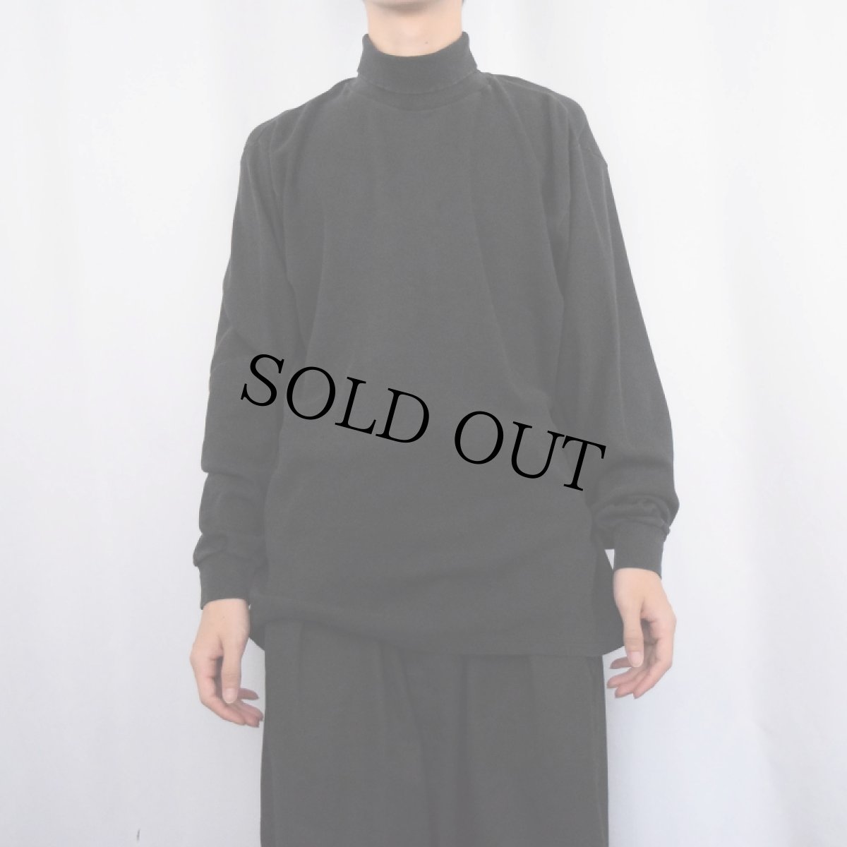 画像2: 90's duofold USA製 無地タートルネックロンT BLACK L (2)