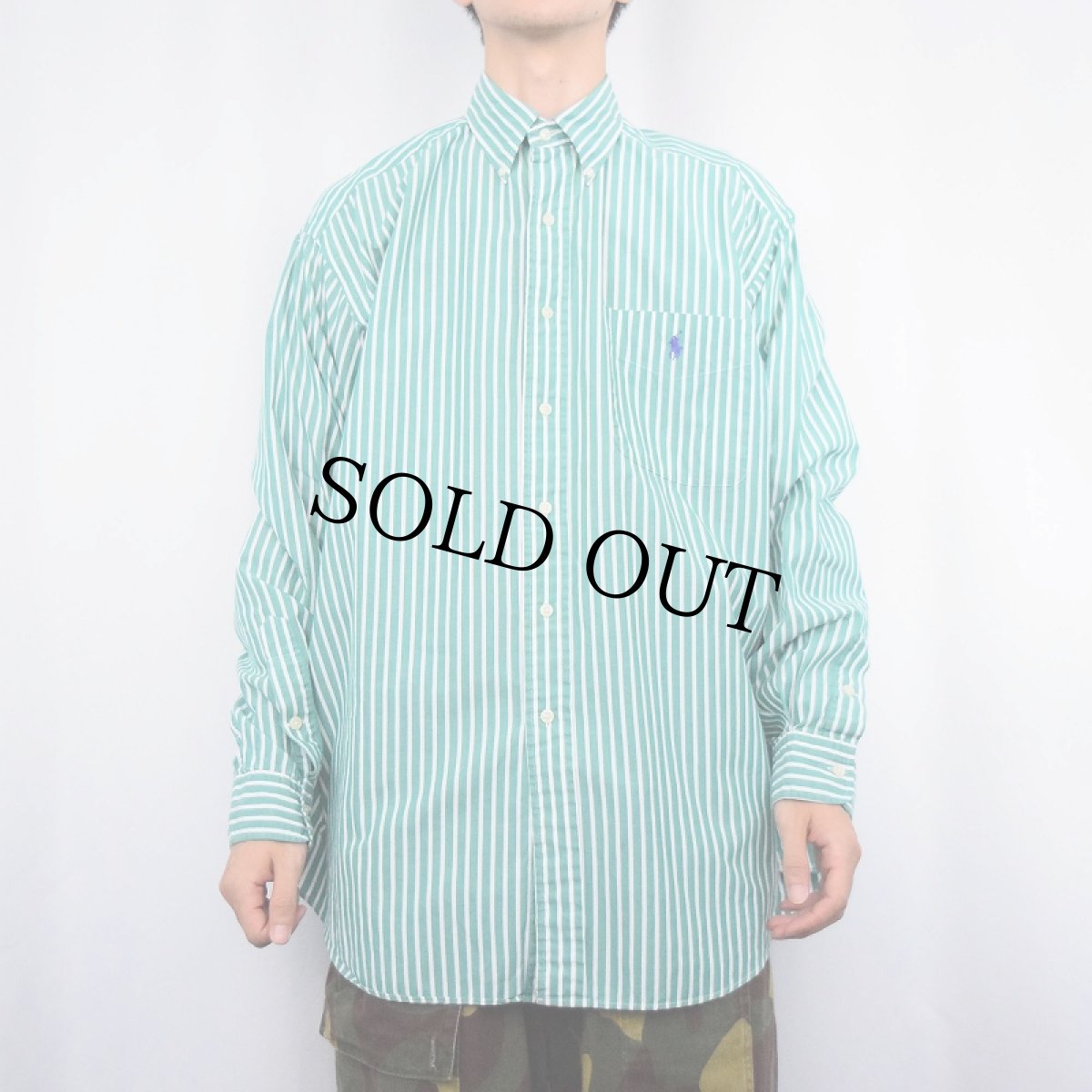 画像2: Ralph Lauren "BLAIRE" ストライプ柄 コットンシャツ L (2)