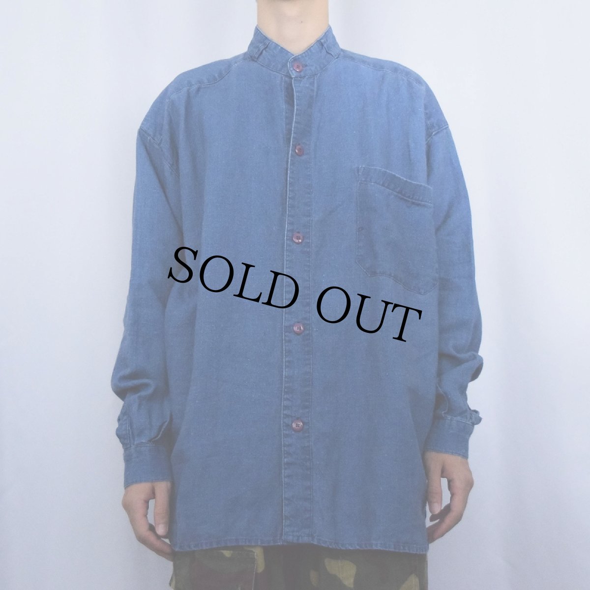 画像2: 80〜90's Willi Wear バンドカラー リネンシャツ L (2)