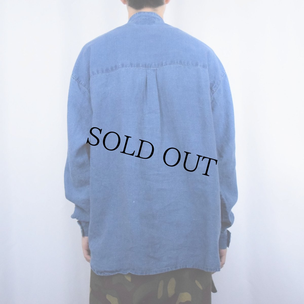 画像3: 80〜90's Willi Wear バンドカラー リネンシャツ L (3)