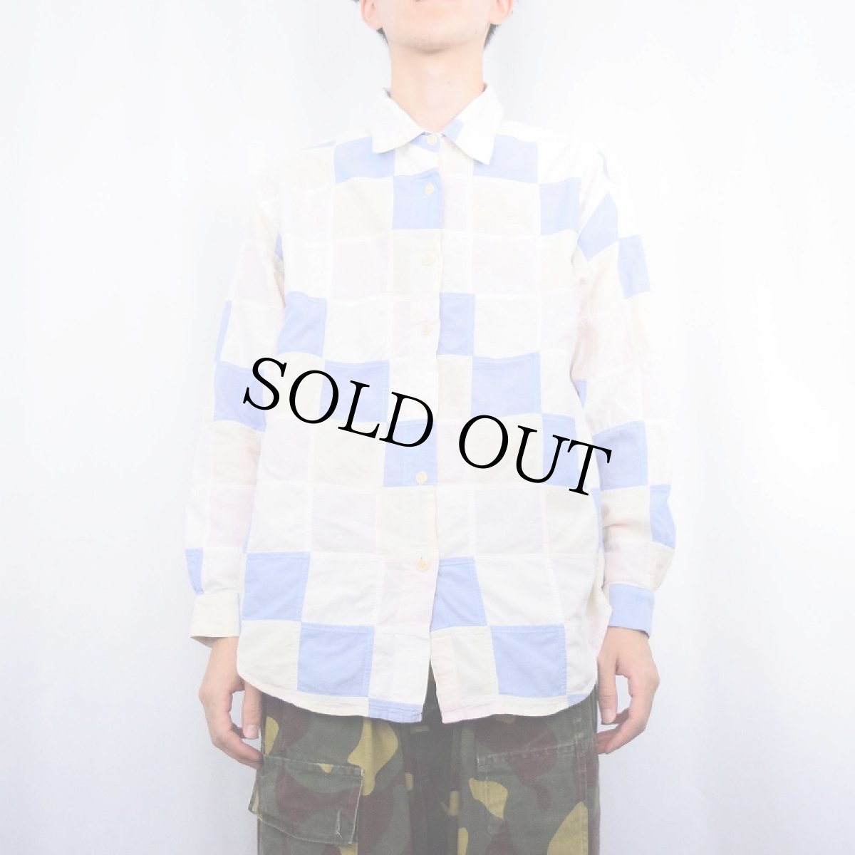 画像2: 2000's ORVIS パッチワーク コットンシャル L (2)