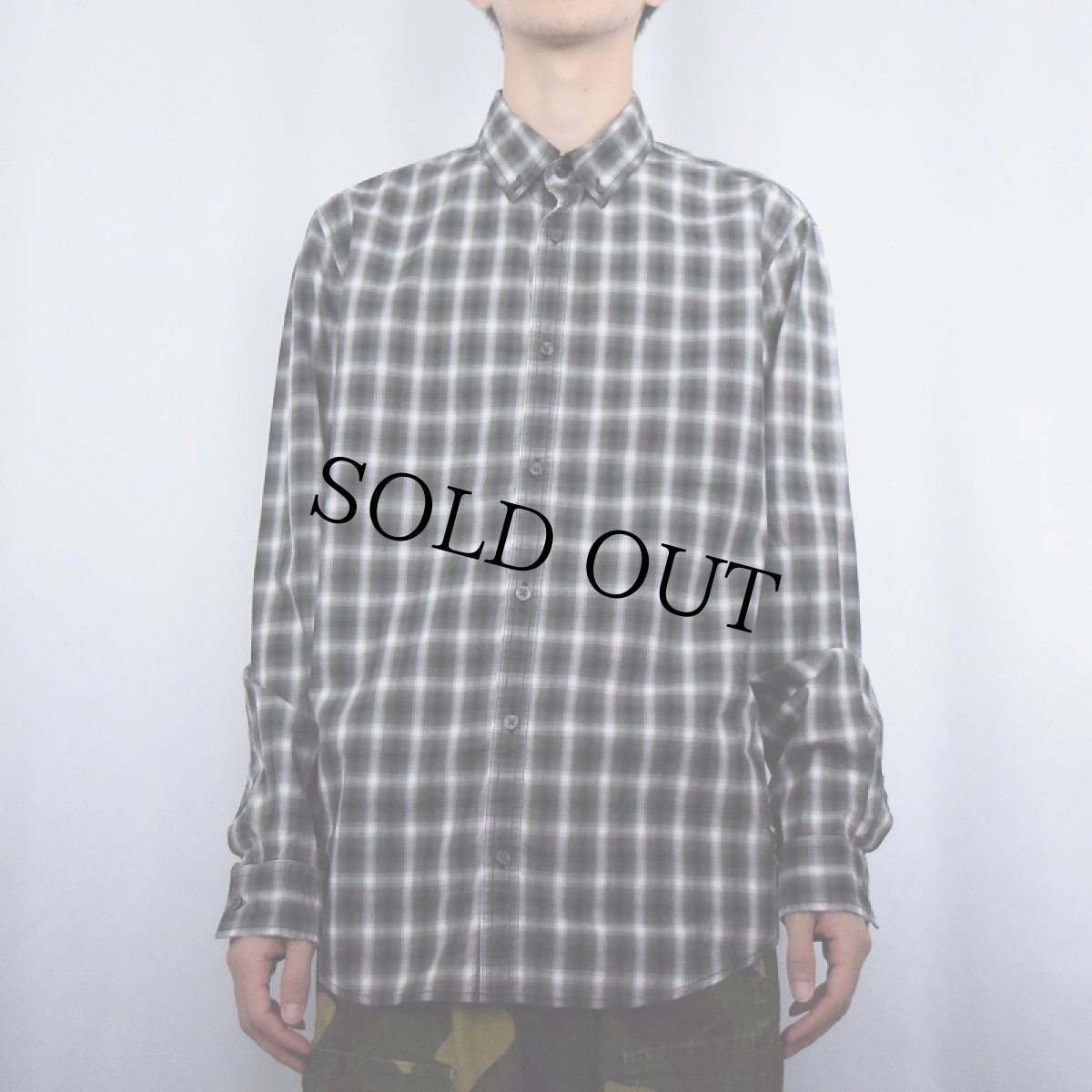 画像2: Calvin Klein オンブレーチェック柄 コットンボタンダウンシャツ L (2)