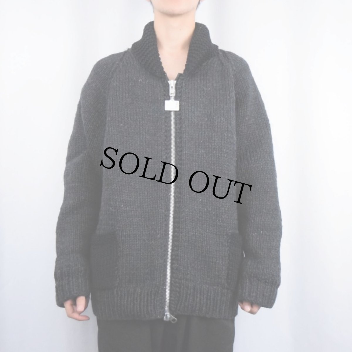 画像2: 60's〜 ショールカラー カウチンニットジャケット DARKGRAY×BLACK (2)