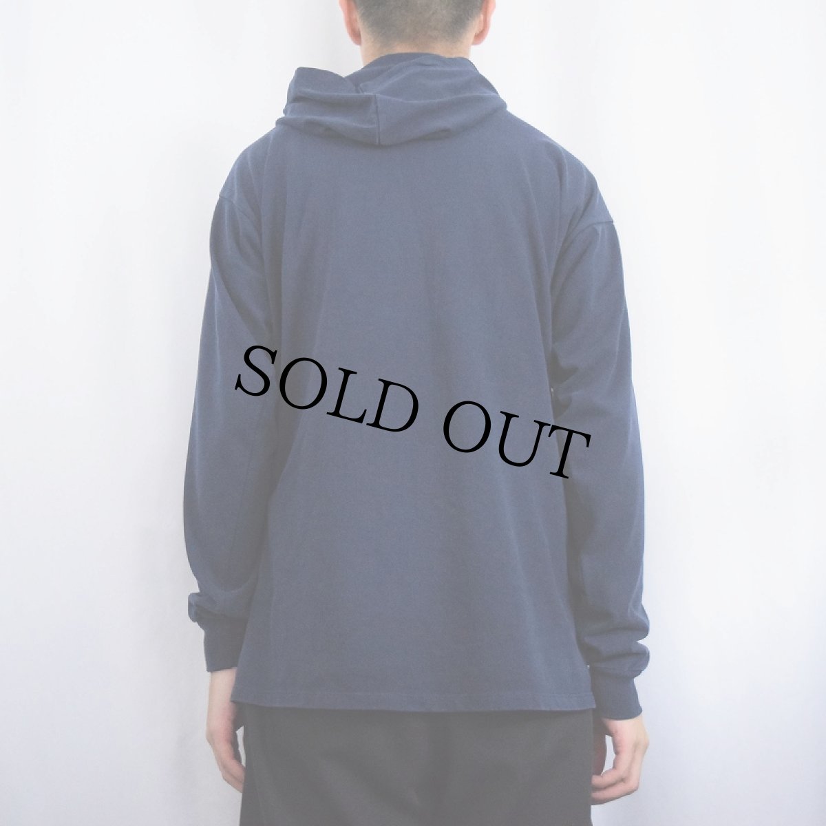 画像3: 90's Champion USA製 ロゴ刺繍 フード付きロンT NAVY L (3)