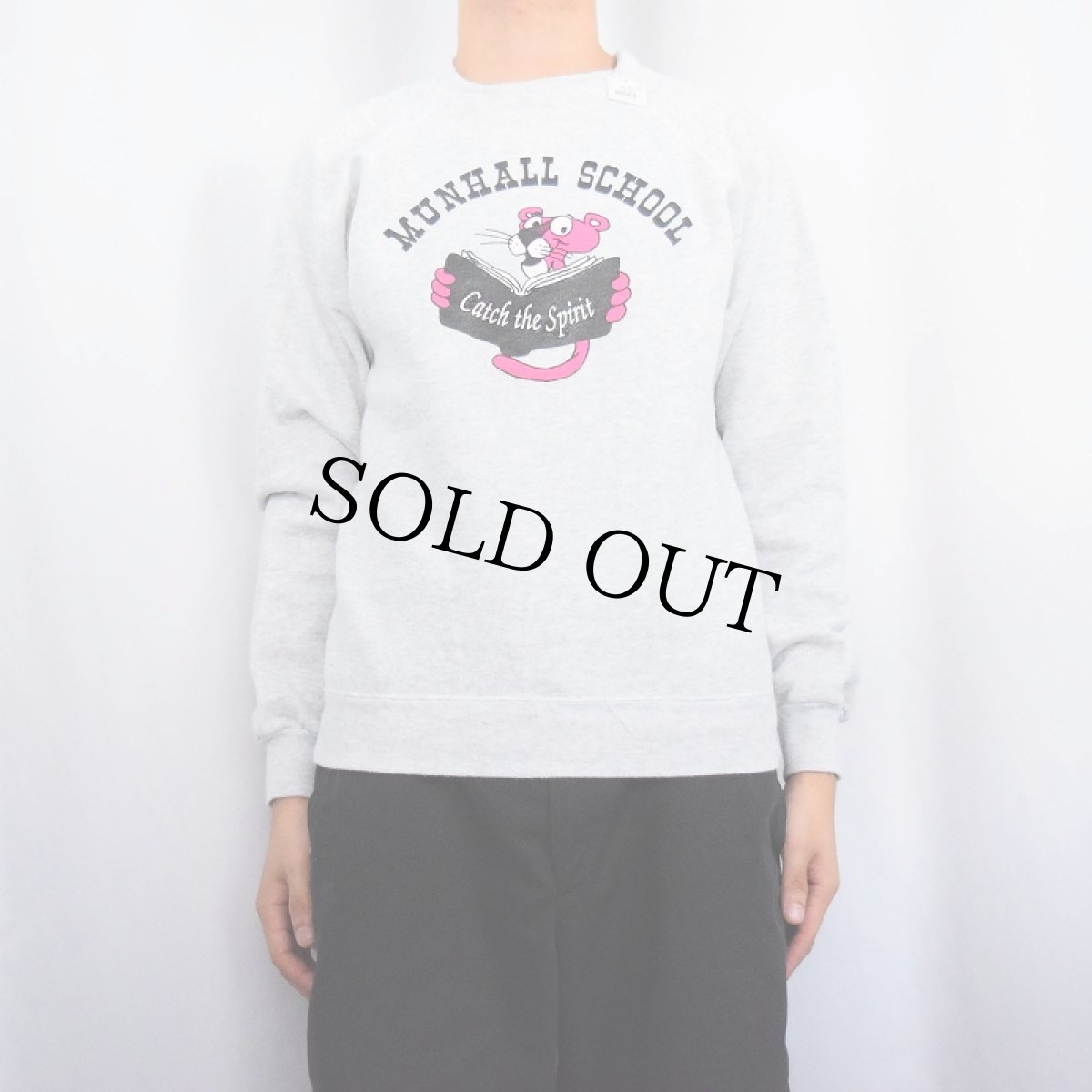 画像2: 90's "MUNHALL SCHOOL" ピンクパンサー プリントスウェット XL (2)