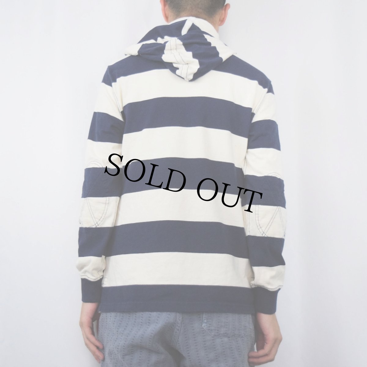 画像3: POLO Ralph Lauren ボーダー柄 フード付き ラガーシャツ S (3)