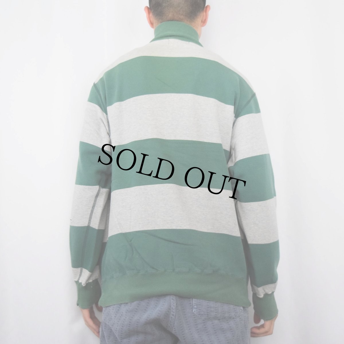 画像3: POLO Ralph Lauren ロゴ刺繍 ボーダー柄 コットン×アクリル ハーフジップスウェット M (3)