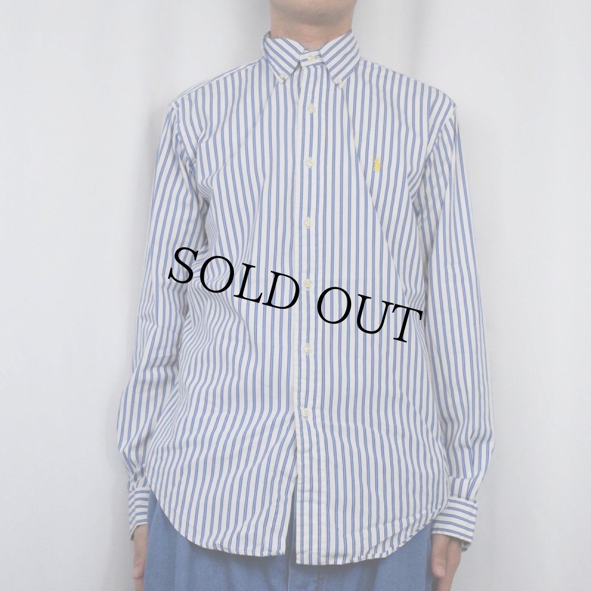 画像2: Ralph Lauren "CUSTOM FIT" ストライプ柄 コットンボタンダウンシャツ M (2)