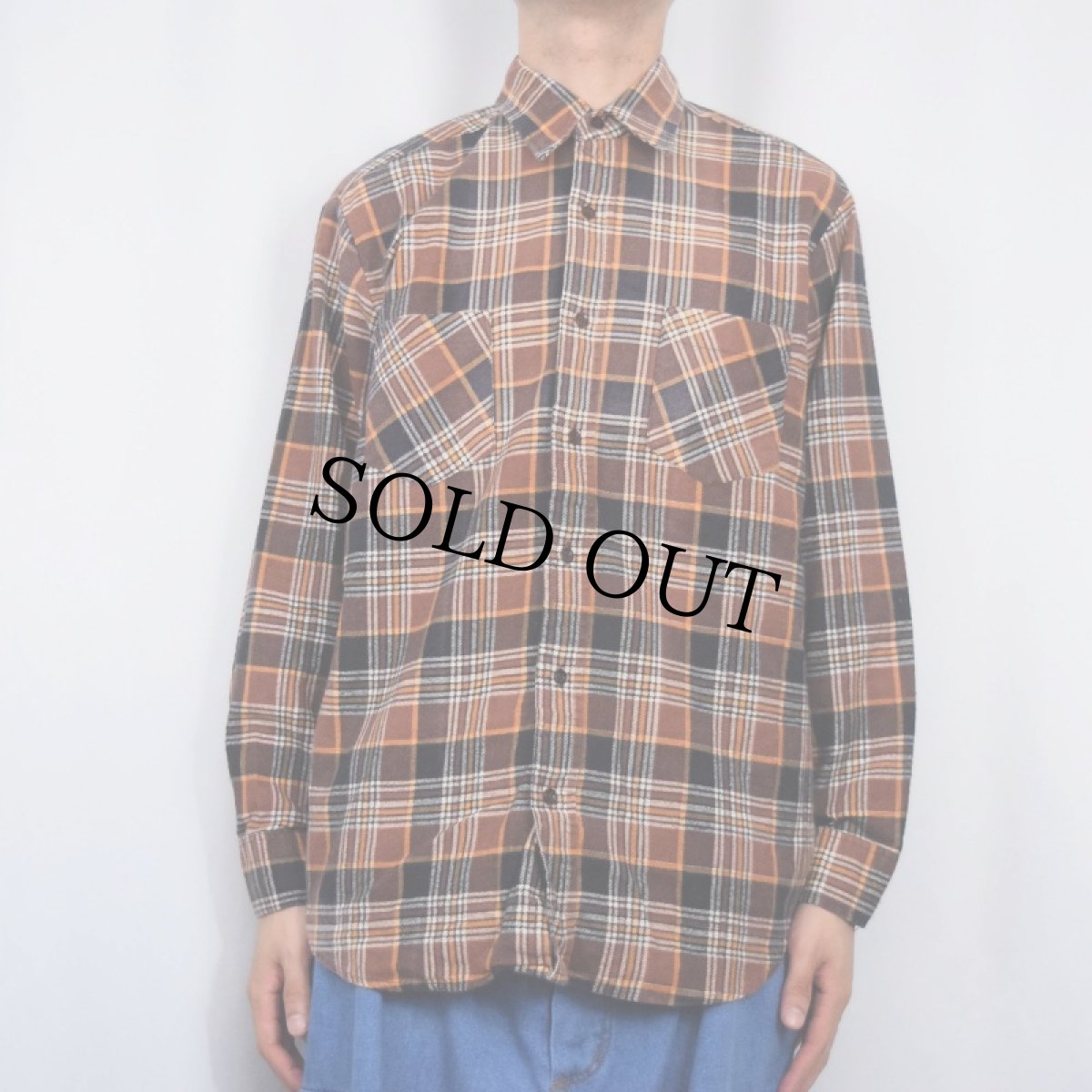 画像2: 80's JCPenney The Men's Shop チェック柄 プリントネルシャツ L (2)