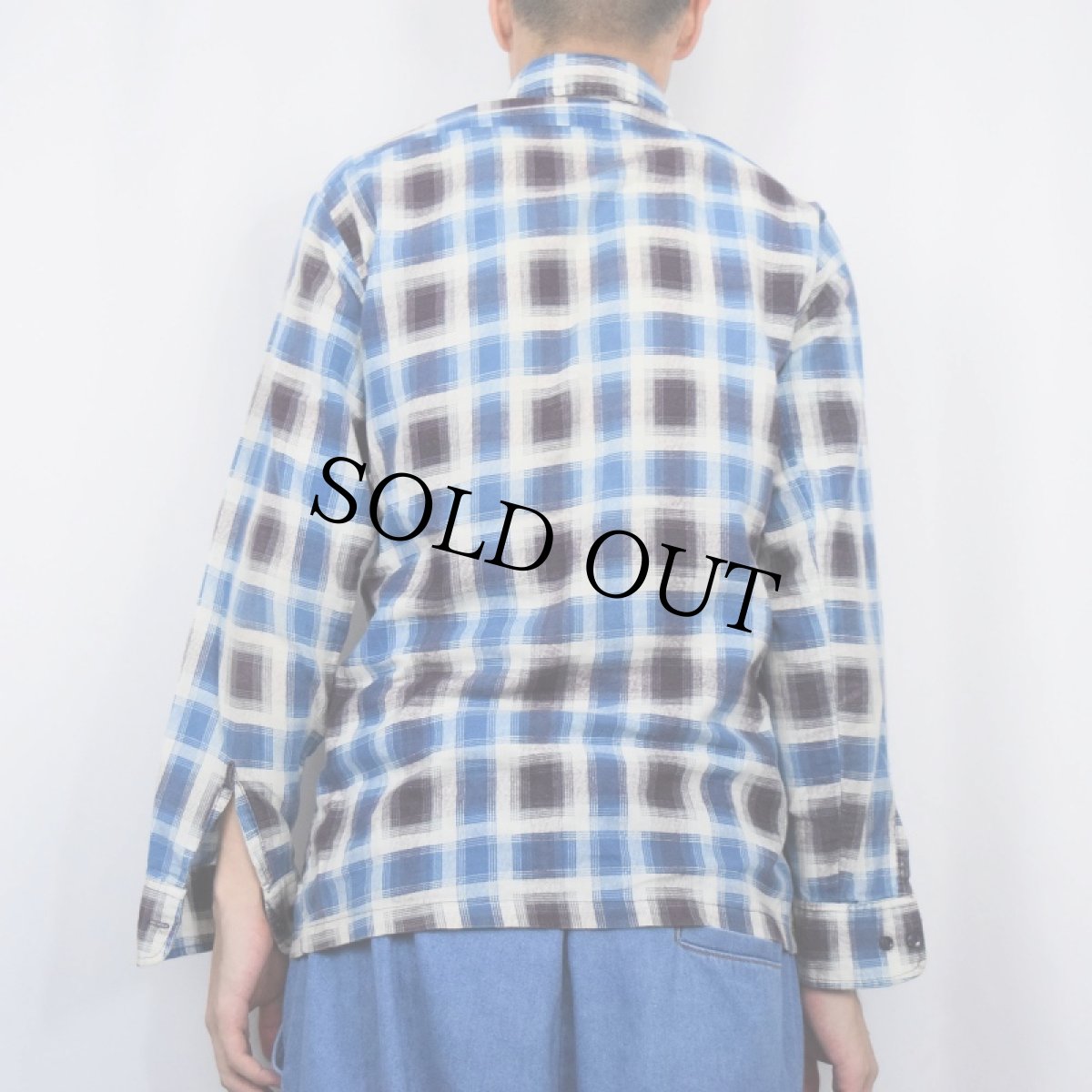 画像3: 70's Monzini by Monticello オンブレーチェック柄 プリントネルシャツ M (3)