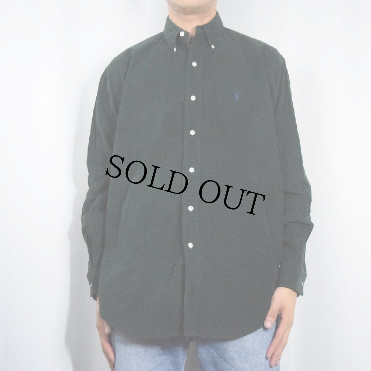 画像2: Ralph Lauren "BLAKE" コーデュロイボタンダウンシャツ GREEN M (2)