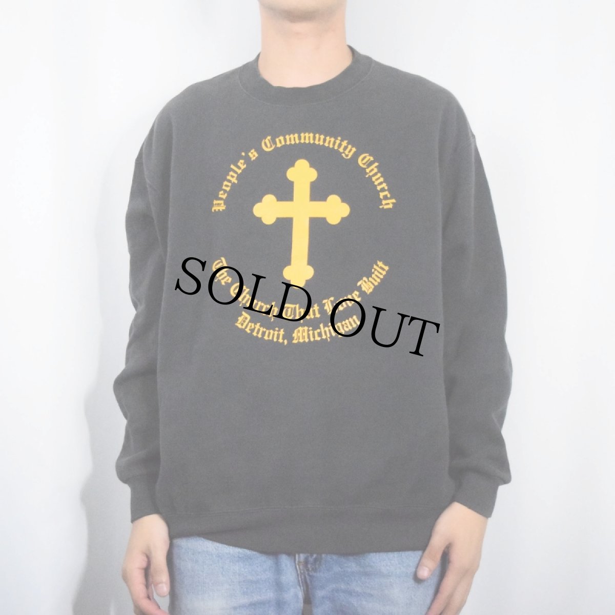 画像2: 90's Lee HEAVY WEIGHT USA製 "People's Community Church" クロスプリントスウェット BLACK L (2)