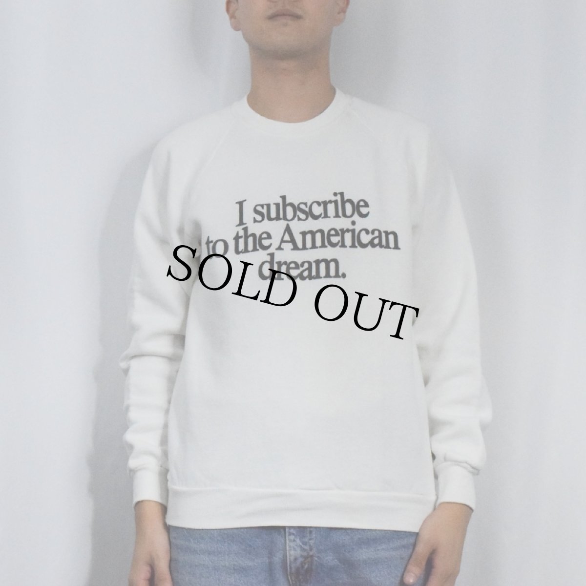 画像3: 80's THE WALL STREET JOURNAL USA製 "I subscribr to the American dream." メッセージプリントラグランスウェット L (3)