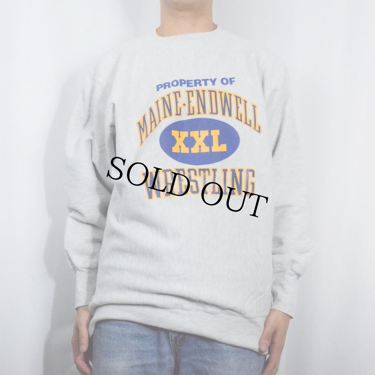 画像2: 90's Champion REVERSE WEAVE "MAINE-ENDWELL XXL WRESTLING" プリントスウェット XXL (2)
