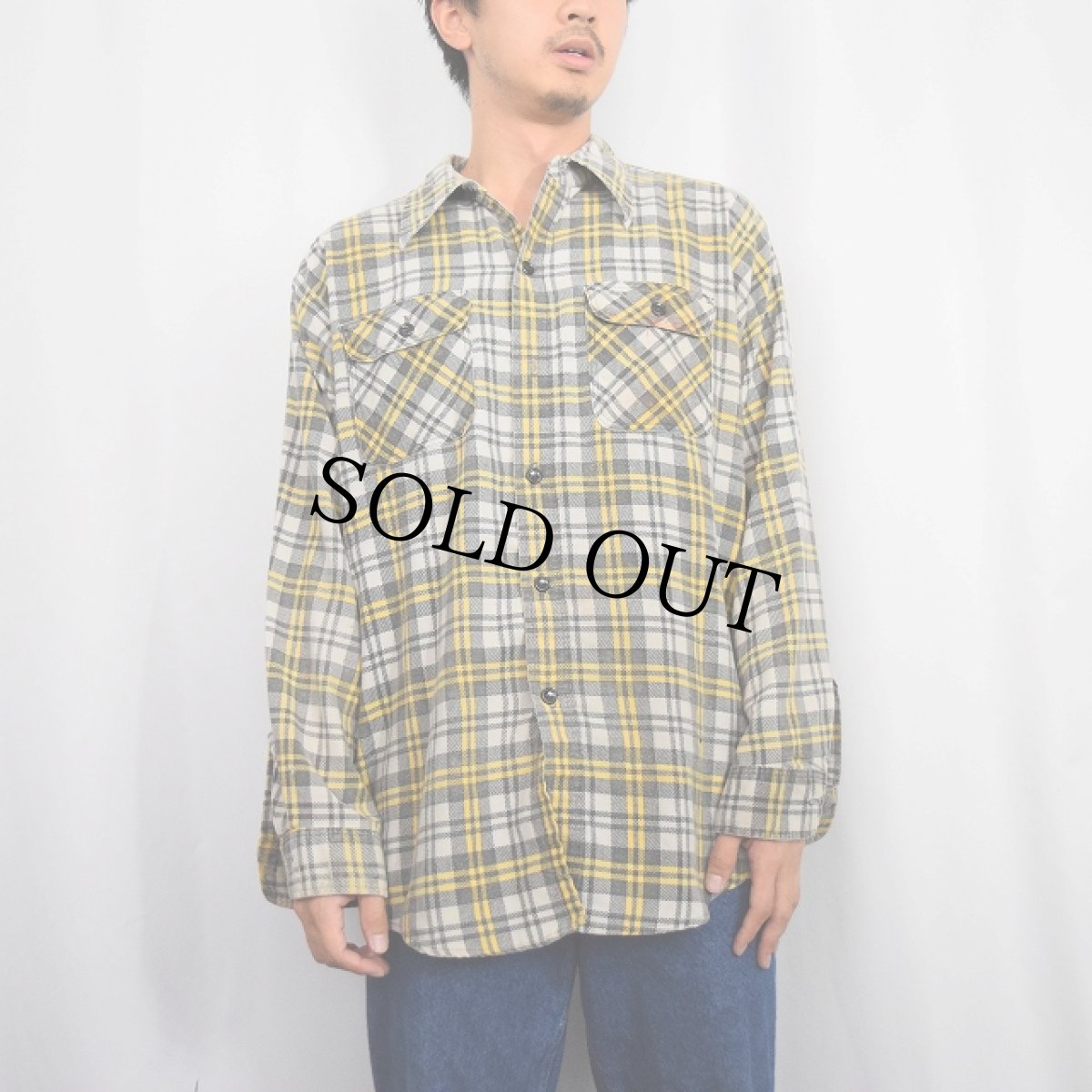 画像2: 70's ELY チェック柄 プリントネルシャツ (2)