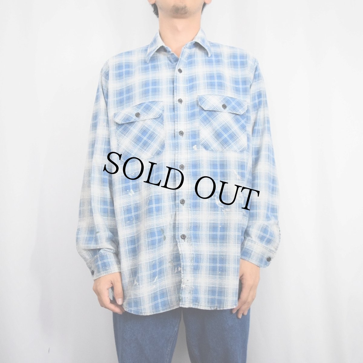 画像2: 80's FIELD MASTER USA製 オンブレーチェック柄 プリントネルシャツ L (2)