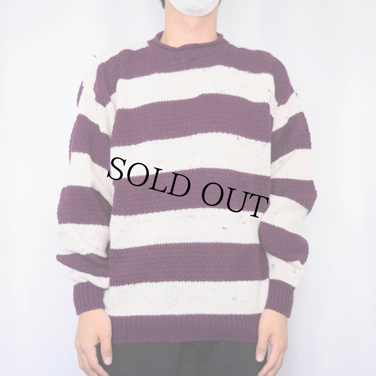 画像2: 80's SHENANDOAH USA製 ボーダー柄 ネップ混 ロールネックニットセーター M (2)