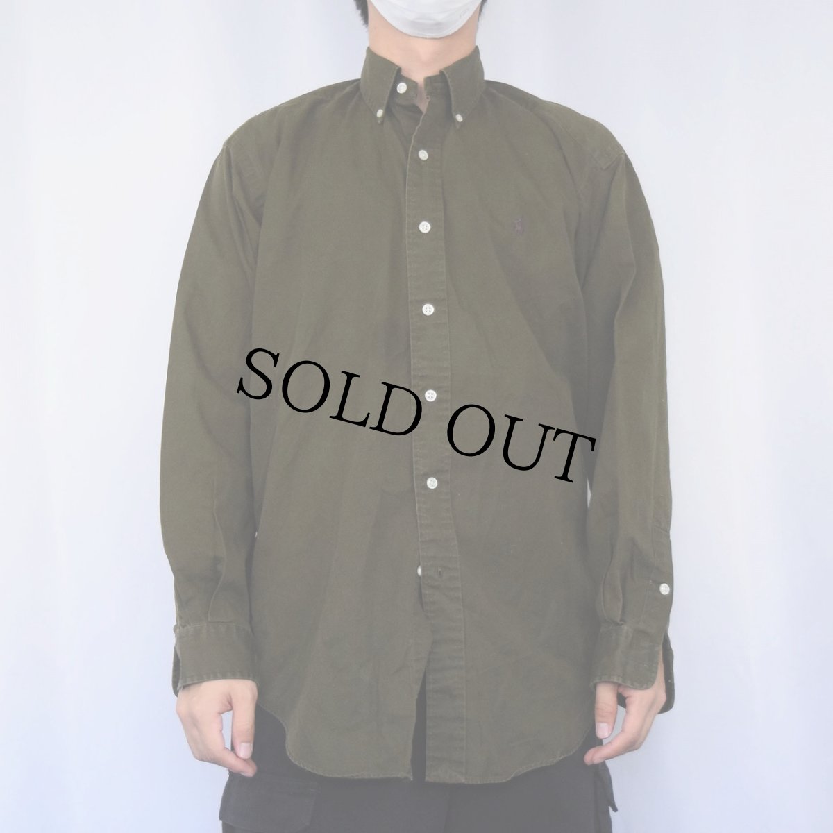 画像2: POLO Ralph Lauren "BLAKE" ロゴ刺繍 コットンボタンダウンシャツ KHAKI S (2)