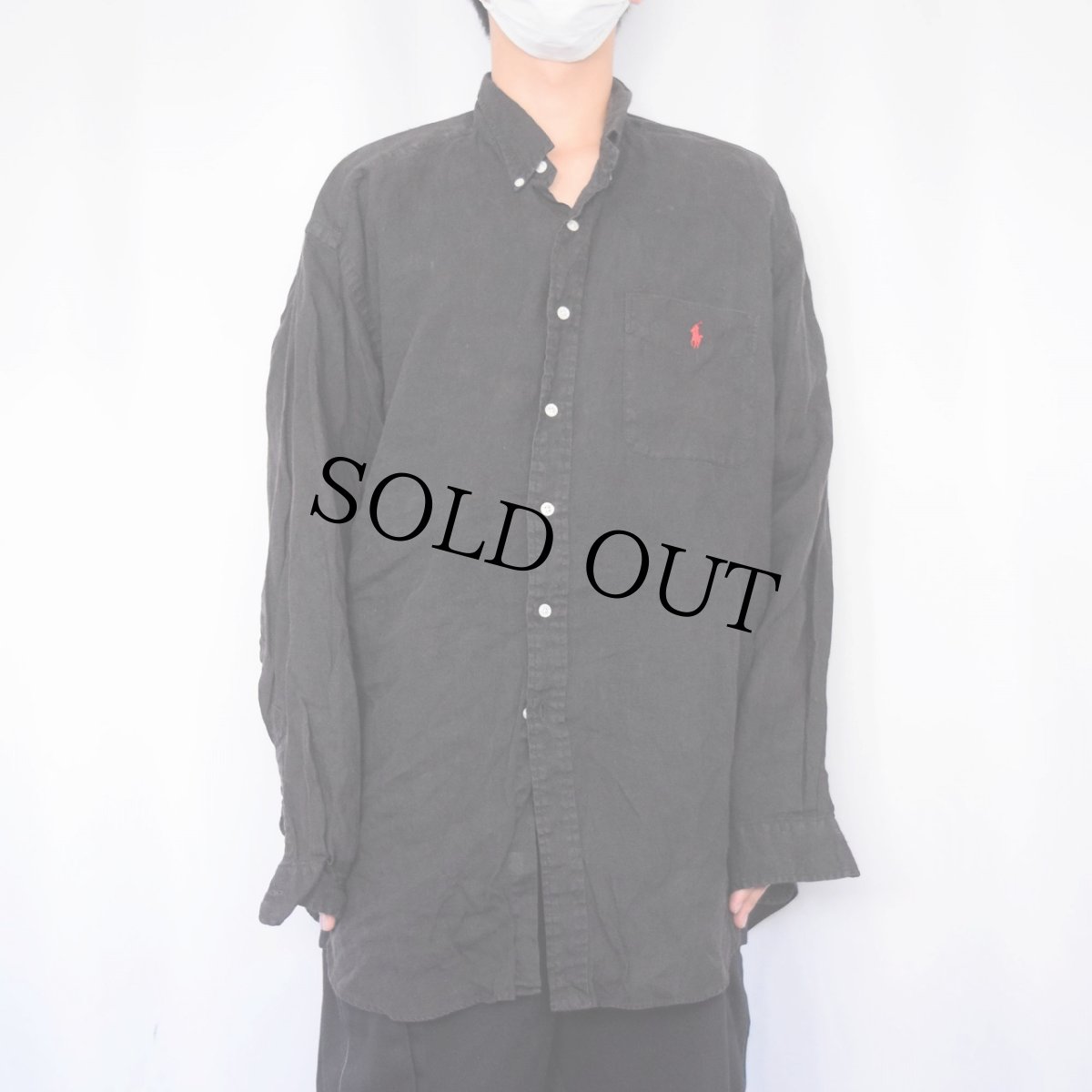 画像2: POLO Ralph Lauren "BLAIRE" ロゴ刺繍 リネンボタンダウンシャツ ブラック XL (2)