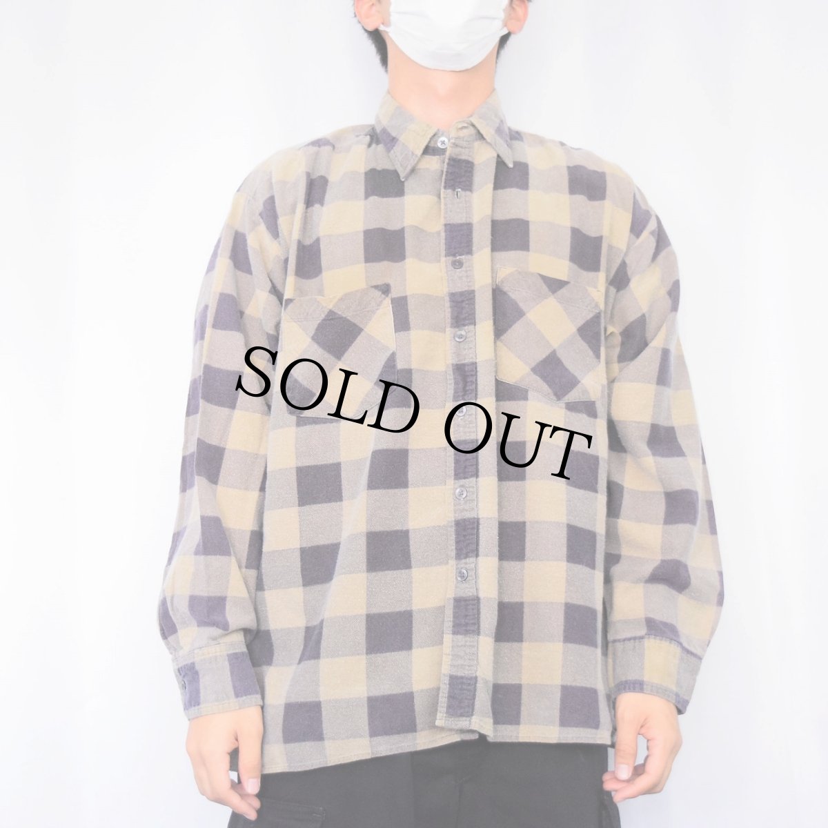 画像2: 90's SAUGATUCK ブロックチェック柄 プリントネルシャツ (2)