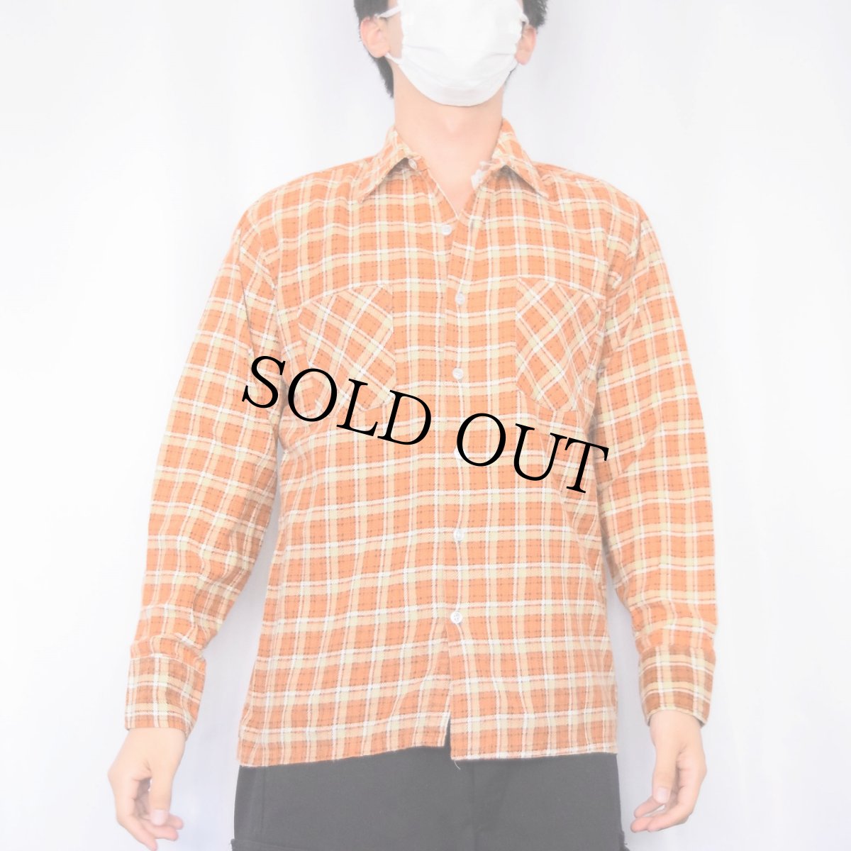 画像2: 70's WEDGEFIELD チェック柄 プリントネルシャツ M (2)