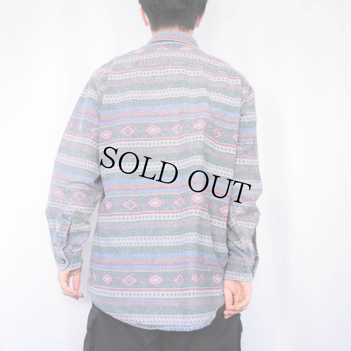 画像3: 80〜90's L.L.Bean ネイティブ柄 シャモアクロス ボタンダウンシャツ (3)