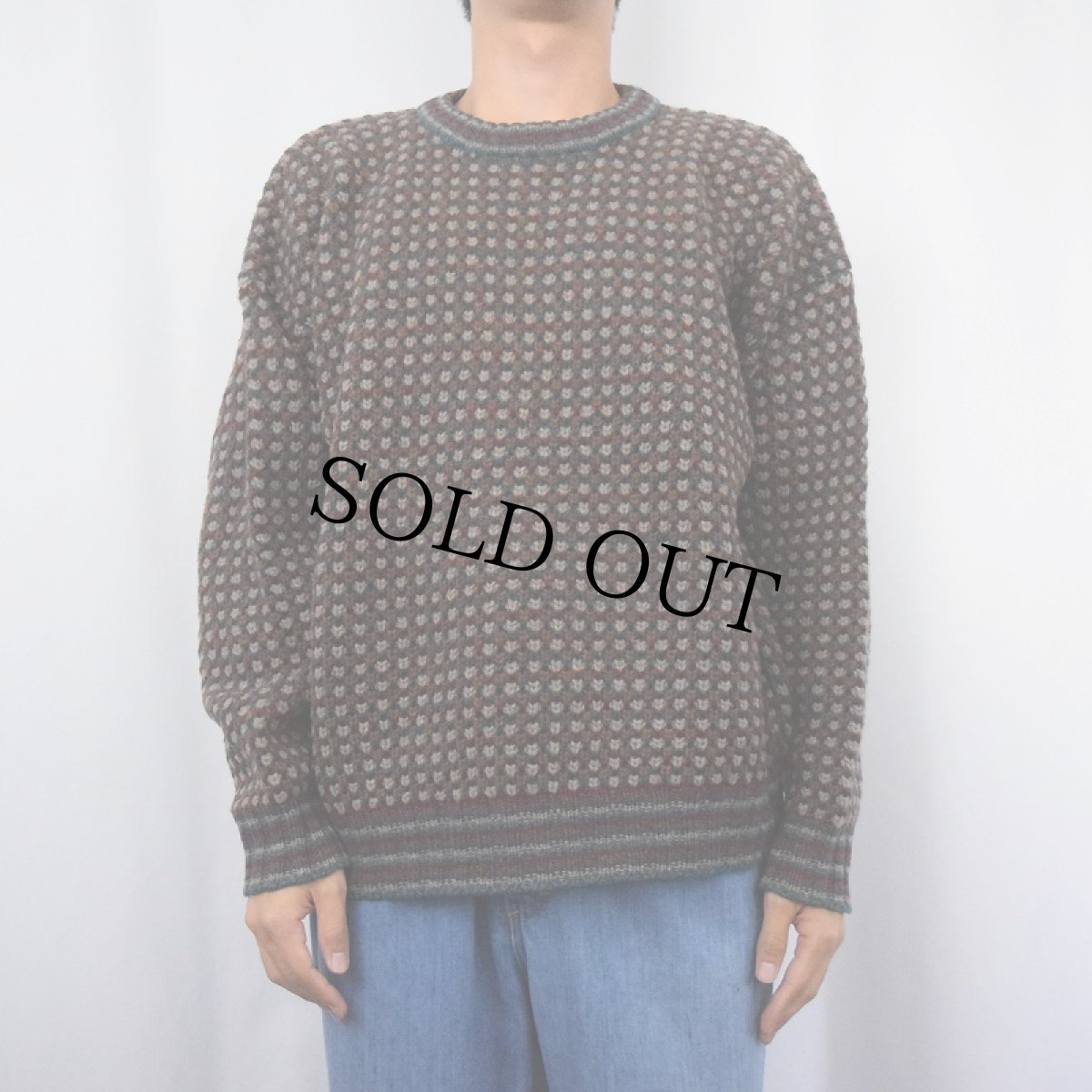 画像2: 90's Eddie Bauer ミックスカラー バーズアイ柄 ウールニットセーター L (2)