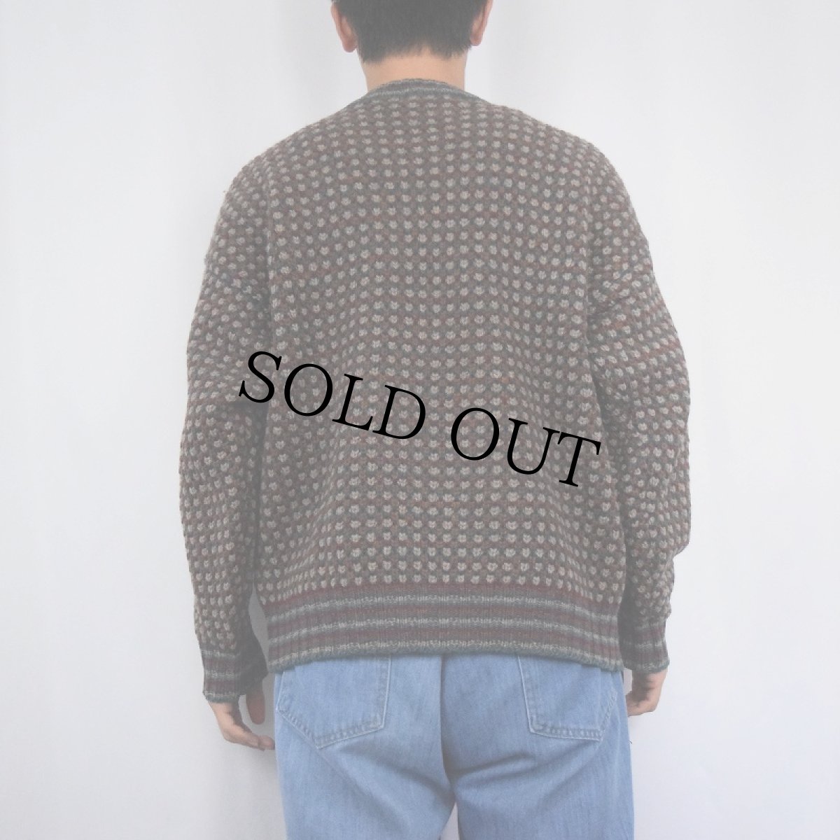 画像3: 90's Eddie Bauer ミックスカラー バーズアイ柄 ウールニットセーター L (3)