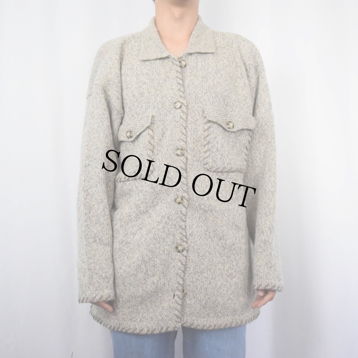 画像2: 90's Eddie Bauer ポケット付き ウール×ナイロンニットセーター L (2)