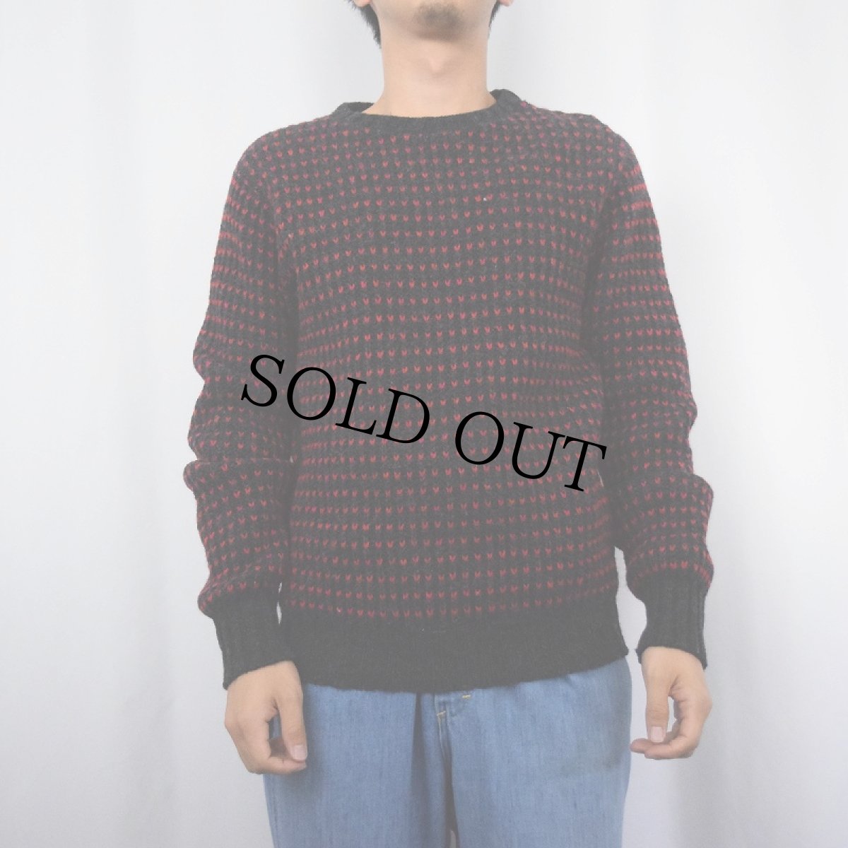 画像2: 80〜90's Woolrich USA製 バーズアイ柄 ニットセーターBLACK  S (2)