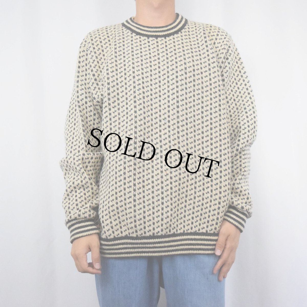 画像2: 70〜80's L.L.Bean NORWAY製 バーズアイ柄 ウール×レーヨン ニットセーター XL (2)