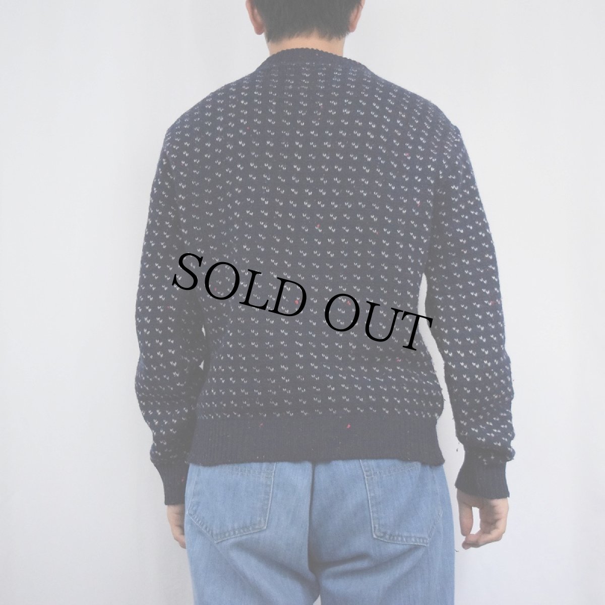 画像3: 80's ALPS バーズアイ柄 ネップ混 ニットセーター NAVY L (3)