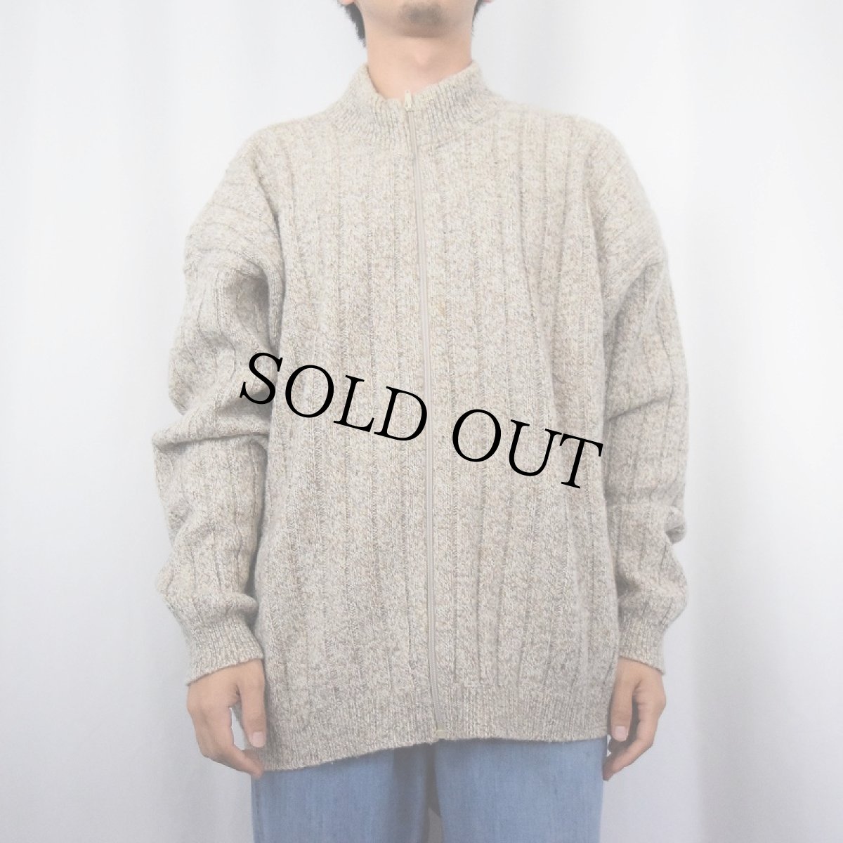 画像2: 80's ORVIS USA製 エルボーパッチ付き ウール×ナイロン ニットジップジャケット (2)