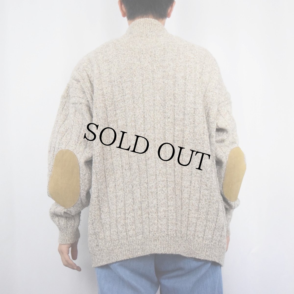 画像3: 80's ORVIS USA製 エルボーパッチ付き ウール×ナイロン ニットジップジャケット (3)