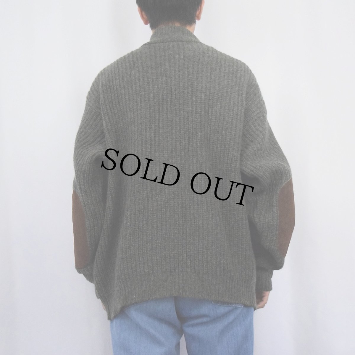 画像3: 90's Cabelas USA製 エルボーパッチ付き ウールニットジップジャケット L (3)