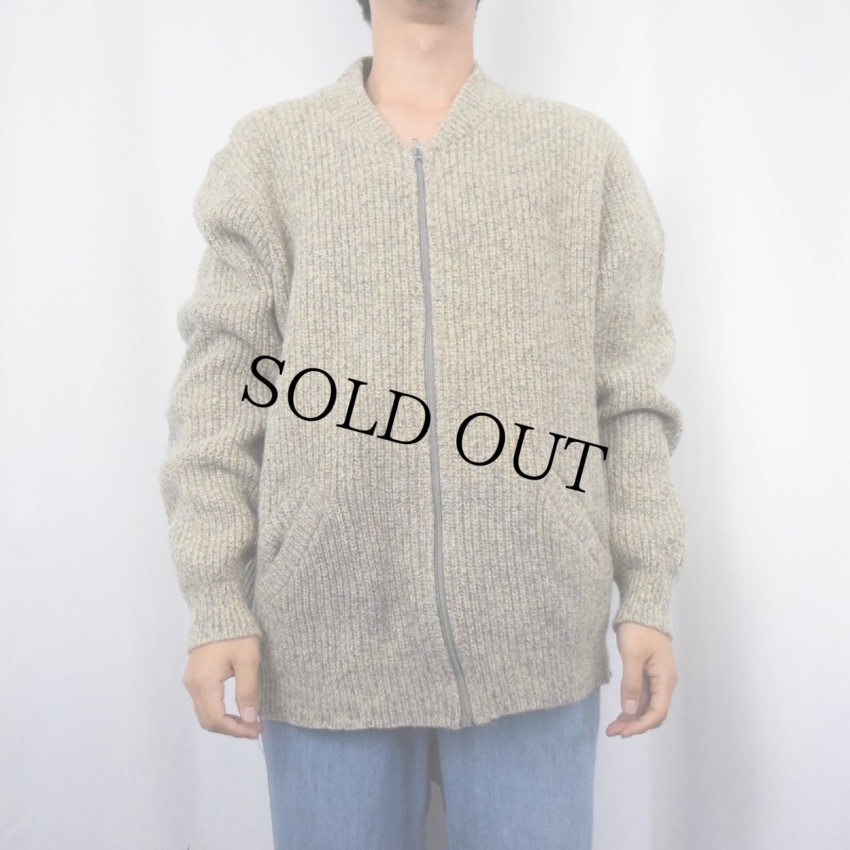 画像2: 80's Eddie Bauer エルボーパッチ付き ニットジップジャケット L (2)