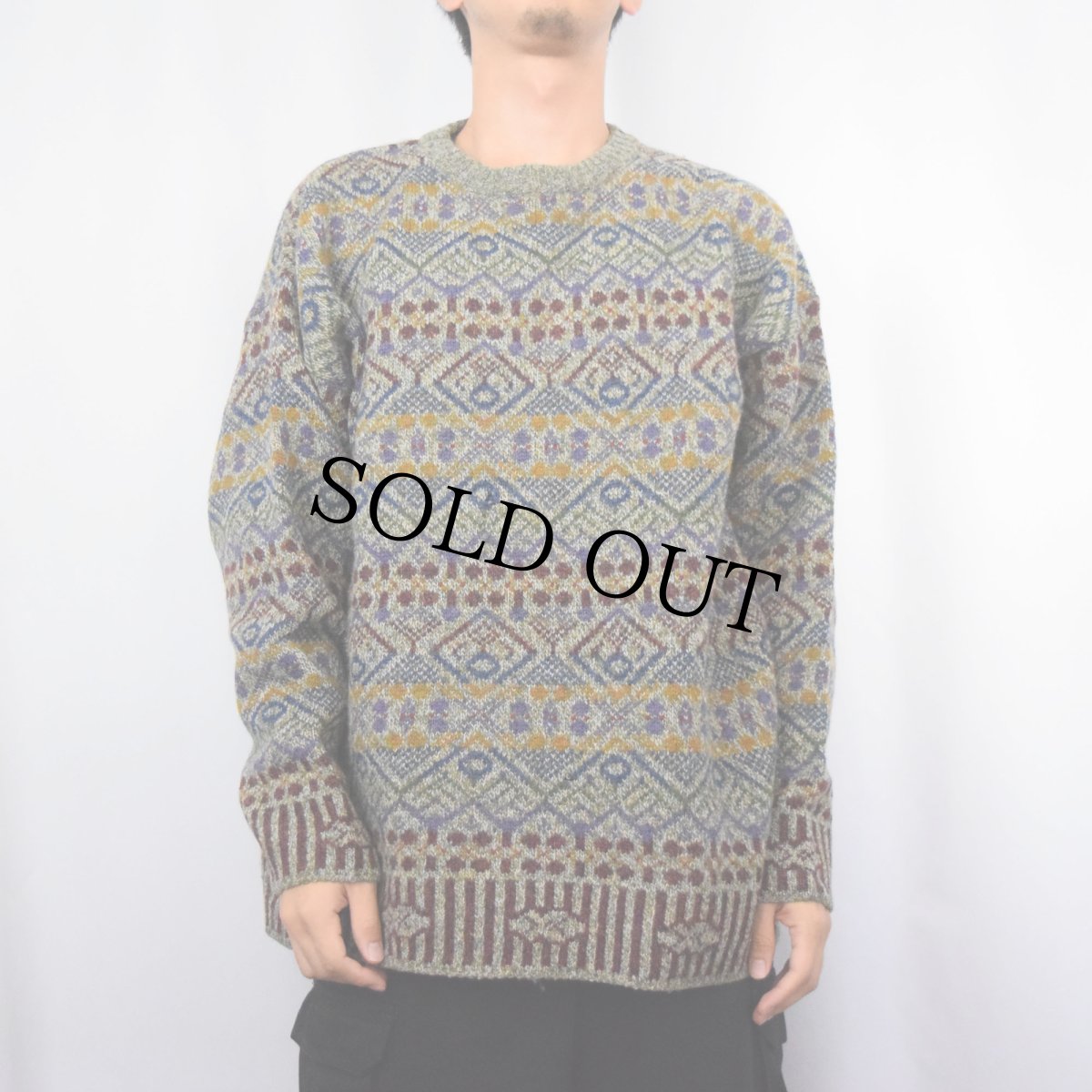 画像2: 90's LANDS'END SCOTLAND製 ノルディック柄 ウールニットセーター L (2)