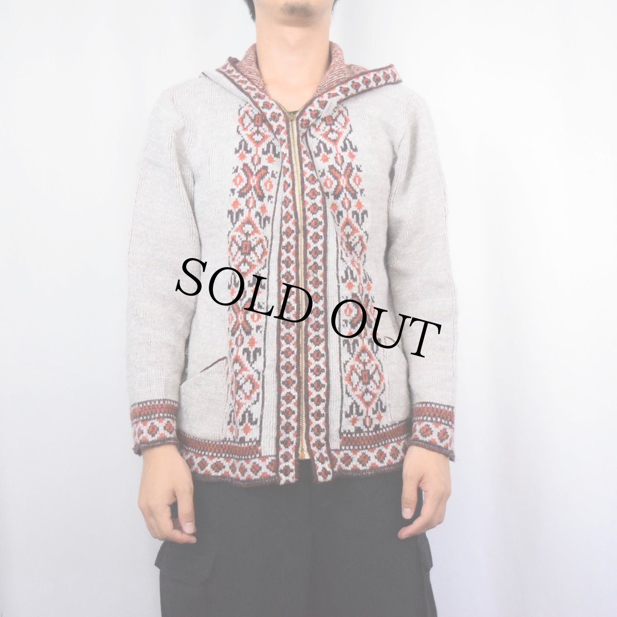 画像2: 60〜70's Sabra USA製 ジャガードニットジップパーカー (2)