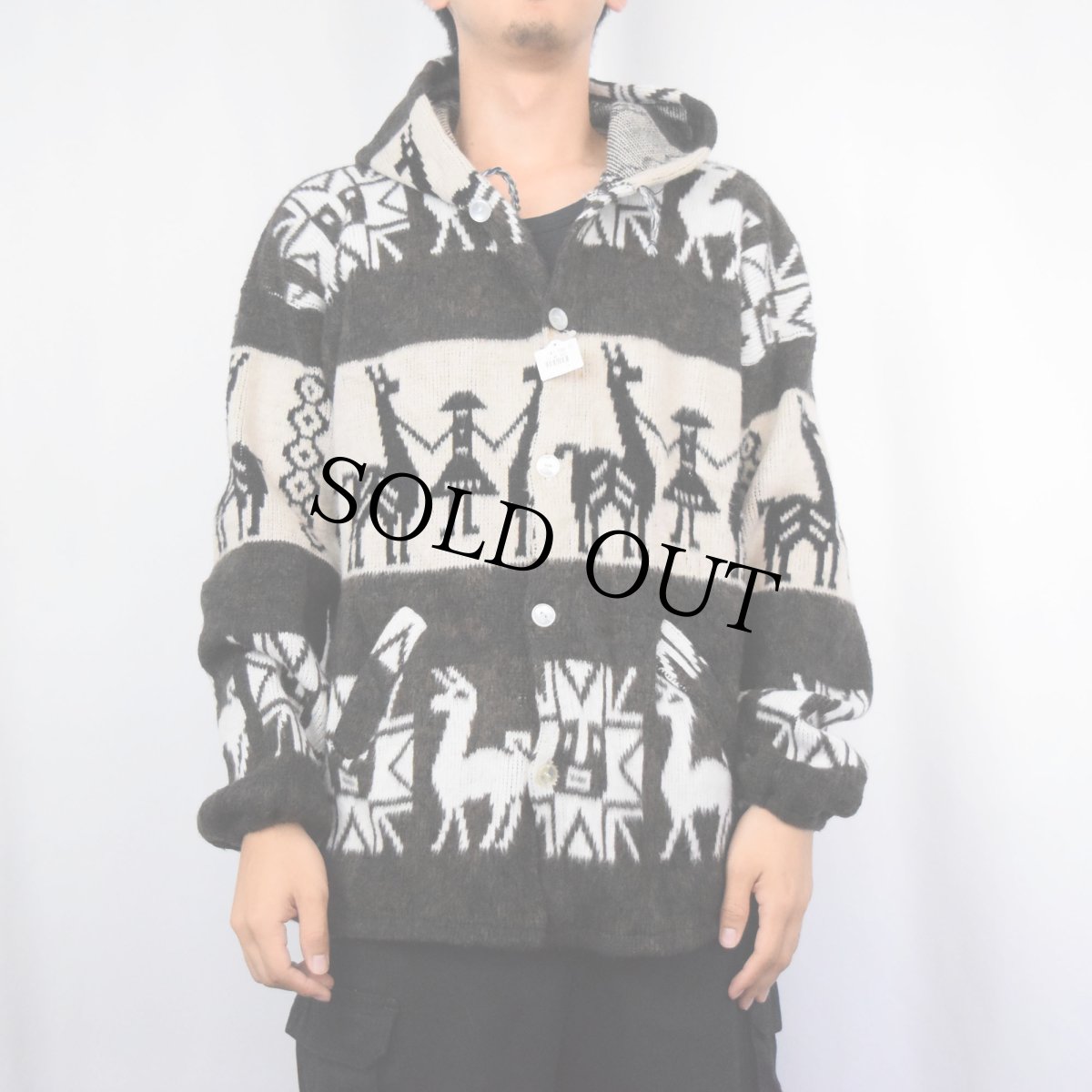 画像2: ネイティブ柄 シャギーニットパーカー (2)