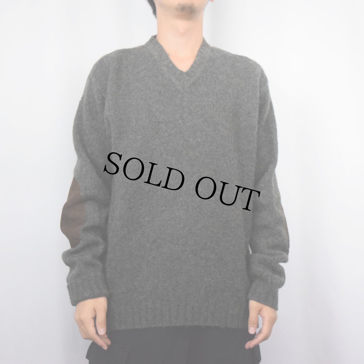 画像2: POLO Ralph Lauren アルパカ混 エルボーパッチ付き Vネックニットセーター L (2)