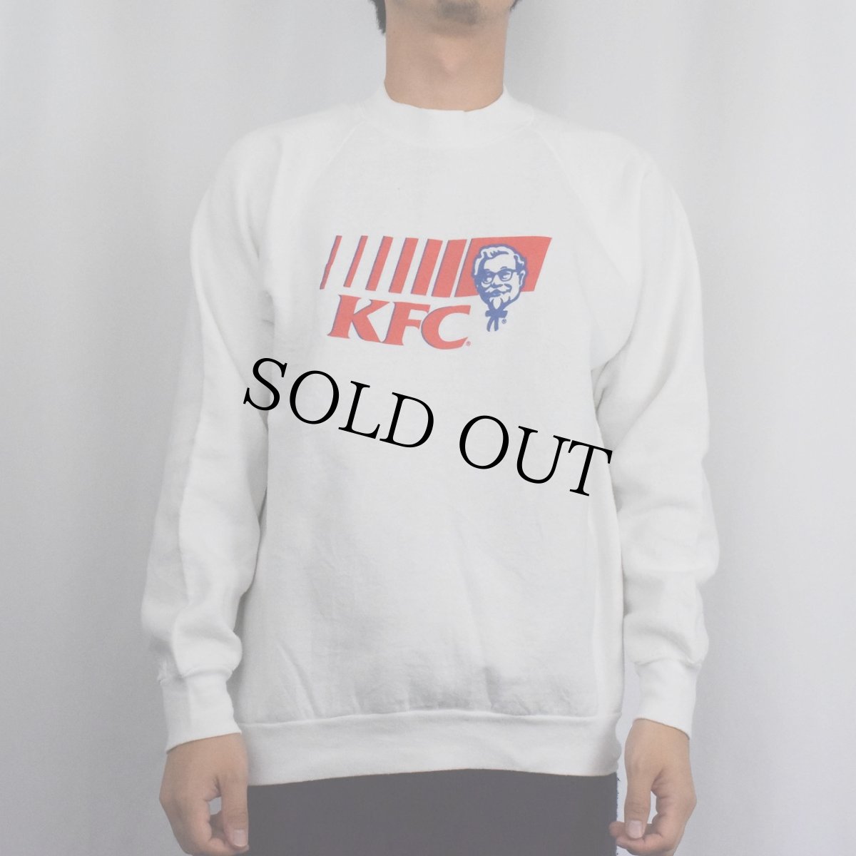 画像2: 90's KFC ファストフードチェーン ロゴプリント ラグランスウェット L (2)