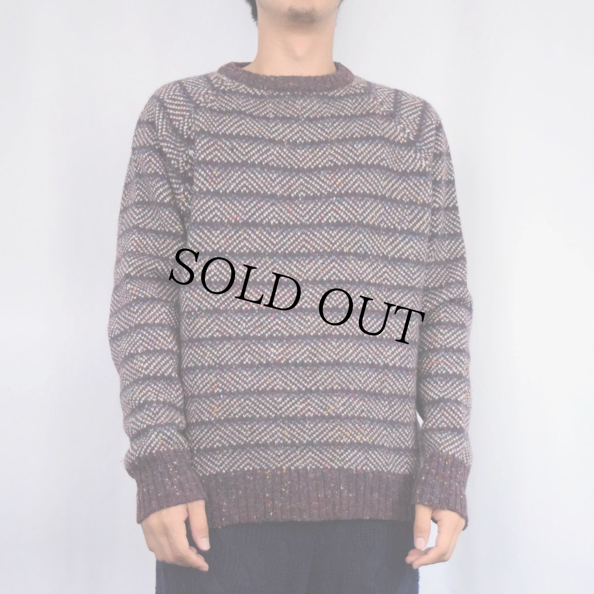 画像2: 80's〜 McGREGOR バーズアイ 総柄 ウール×アクリル ニットセーター L (2)