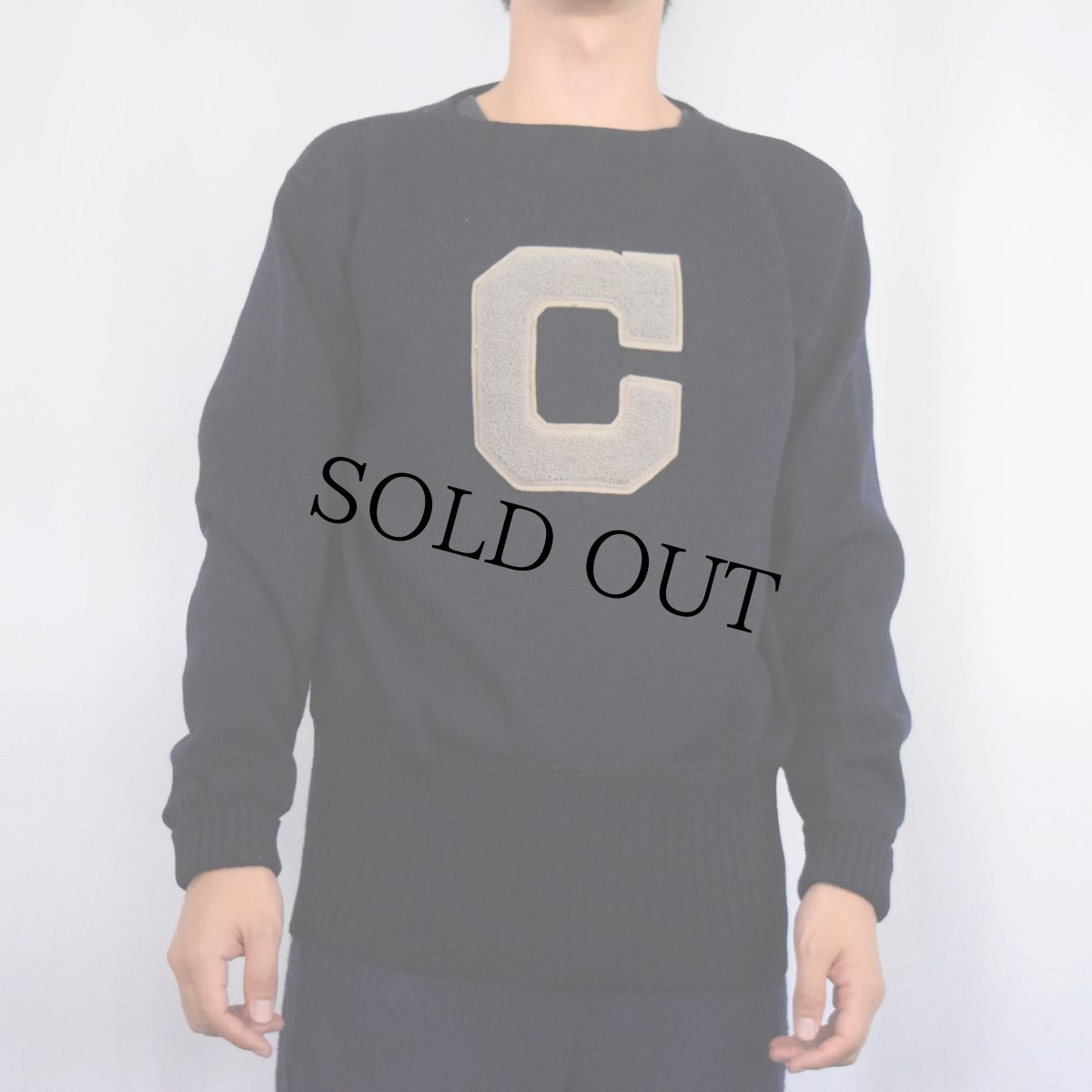 画像2: 50〜60's Detroit Kniting Mills レタードニットセーター NAVY (2)