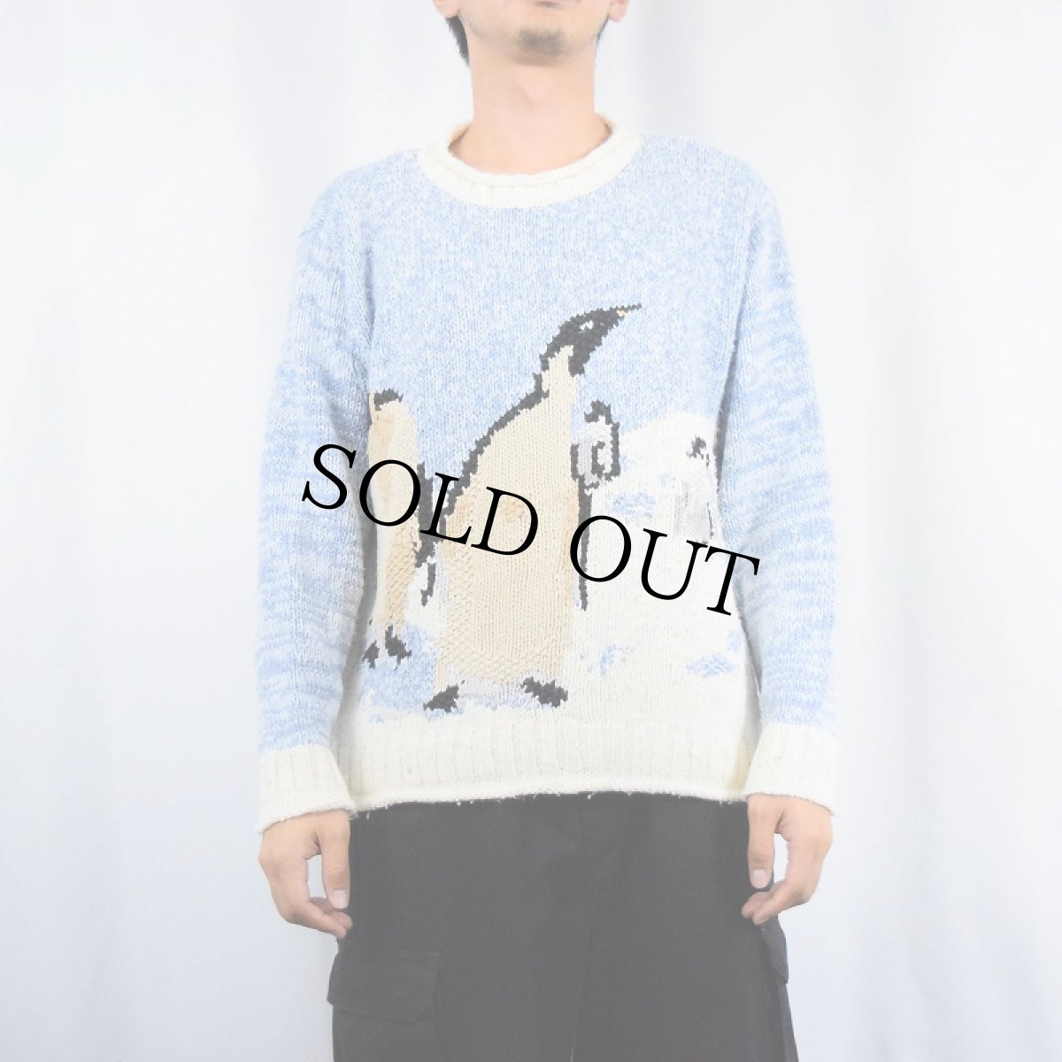 画像2: Liz Claiborne ペンギン柄 ロールネック ラミー×コットン ニットセーター M (2)