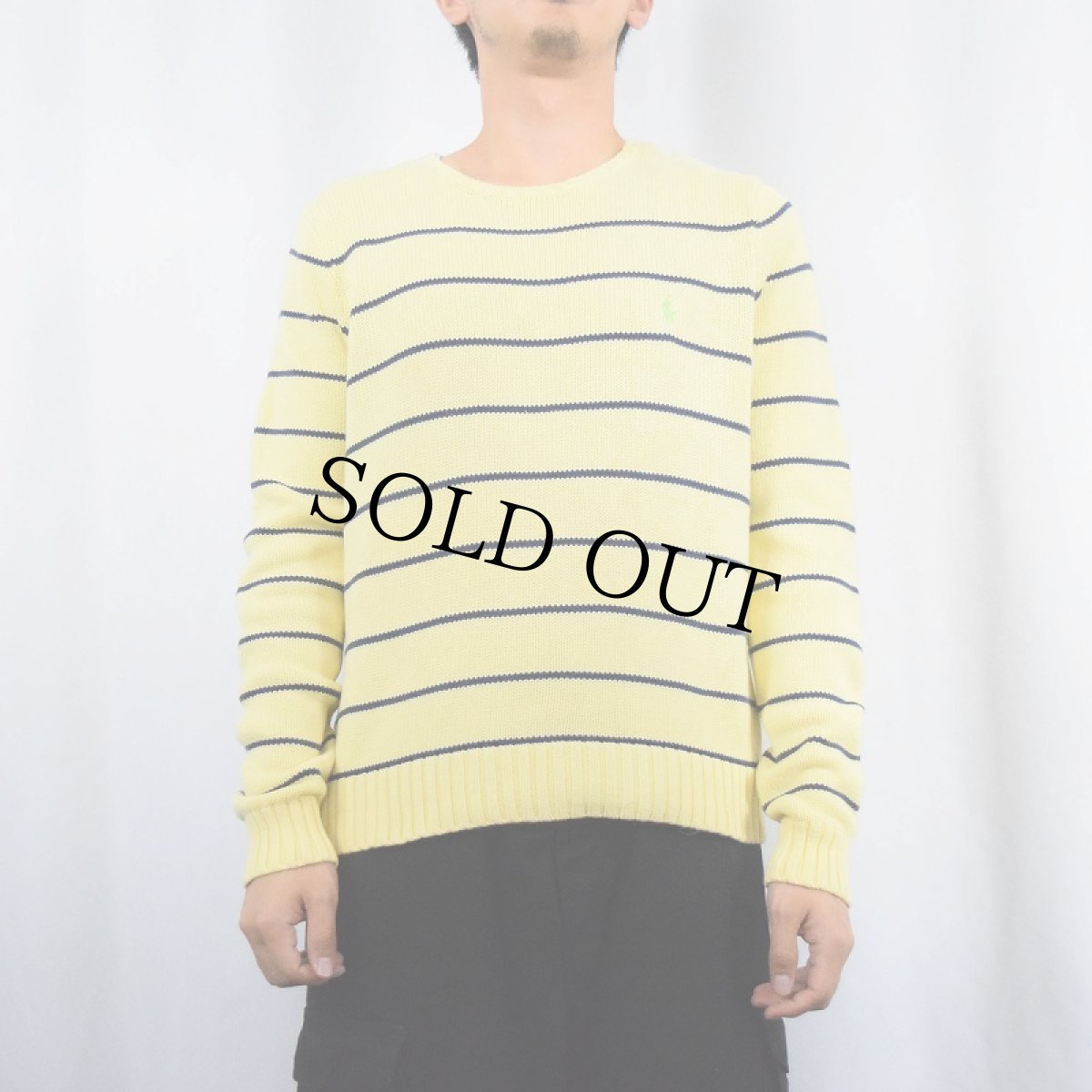 画像2: RALPH LAUREN SPORT ボーダー柄 ロゴ刺繍 ショルダーボタンコットンニットセーター XL (2)