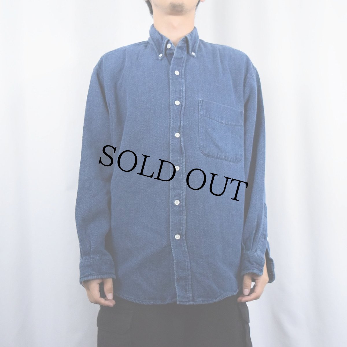 画像2: Eddie Bauer インディゴ コットンボタンダウンシャツ M (2)