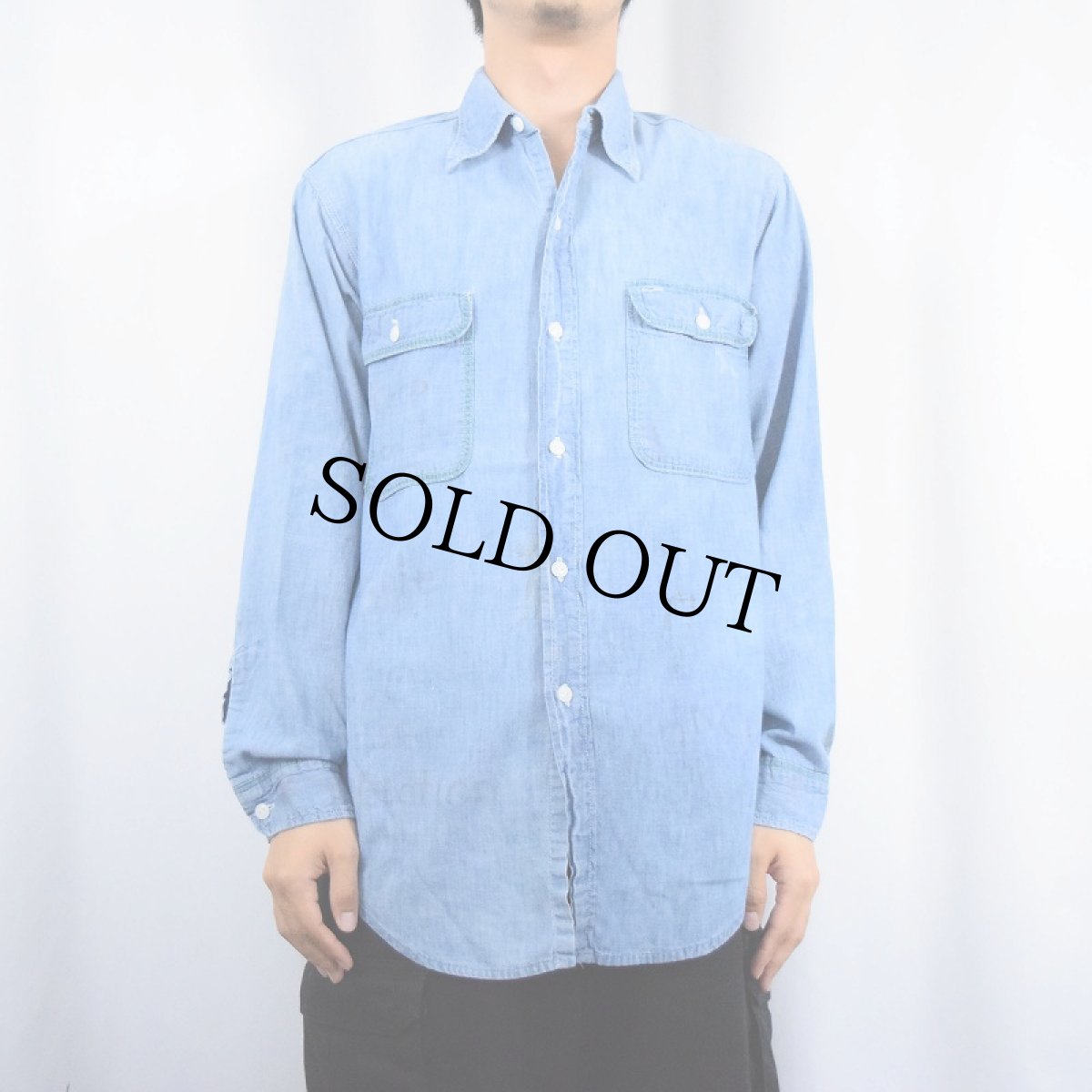 画像2: 70's BIG MAC 猫目ボタン シャンブレーシャツ (2)