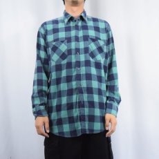 画像2: 90's BIG YANK ブロックチェック柄 プリントネルシャツ L (2)