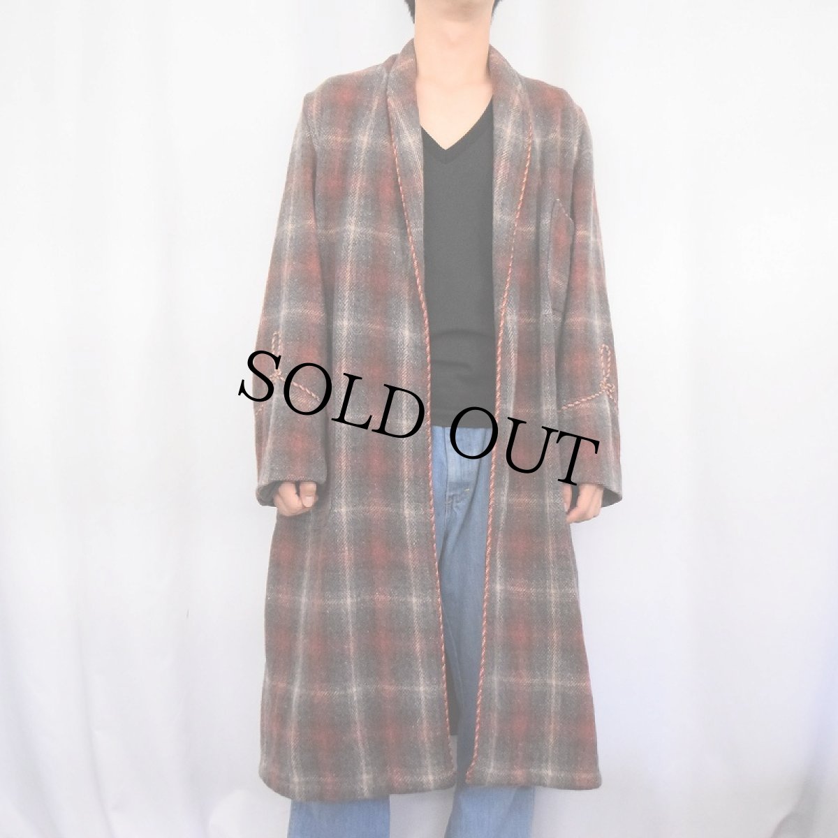 画像2: 60〜70's ENGLAND製 オンブレーチェック柄 ウールガウン (2)